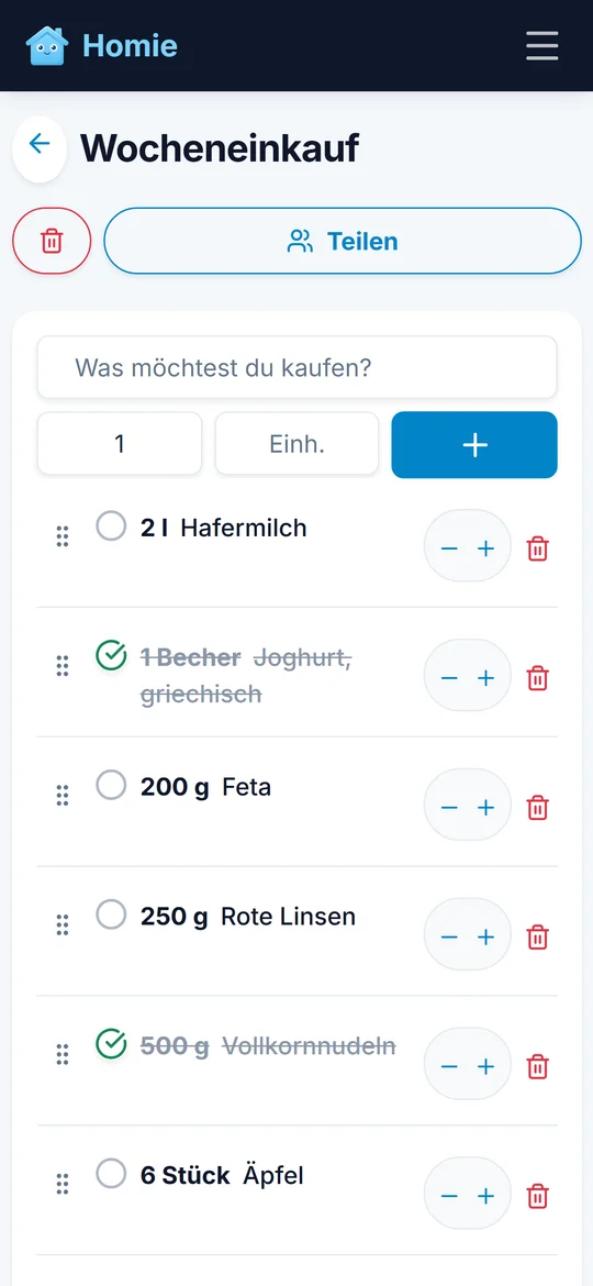 Die Einkaufsliste auf dem Smartphone